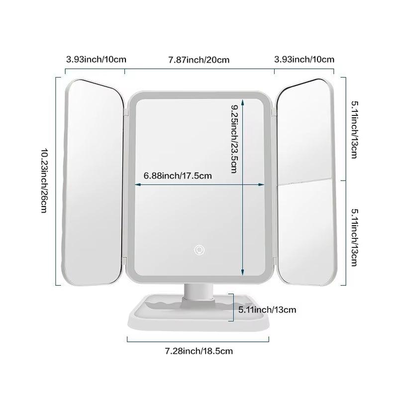 Trifold Makeup Mirror with LED Lights for Smart Complementary Makeup Alteris