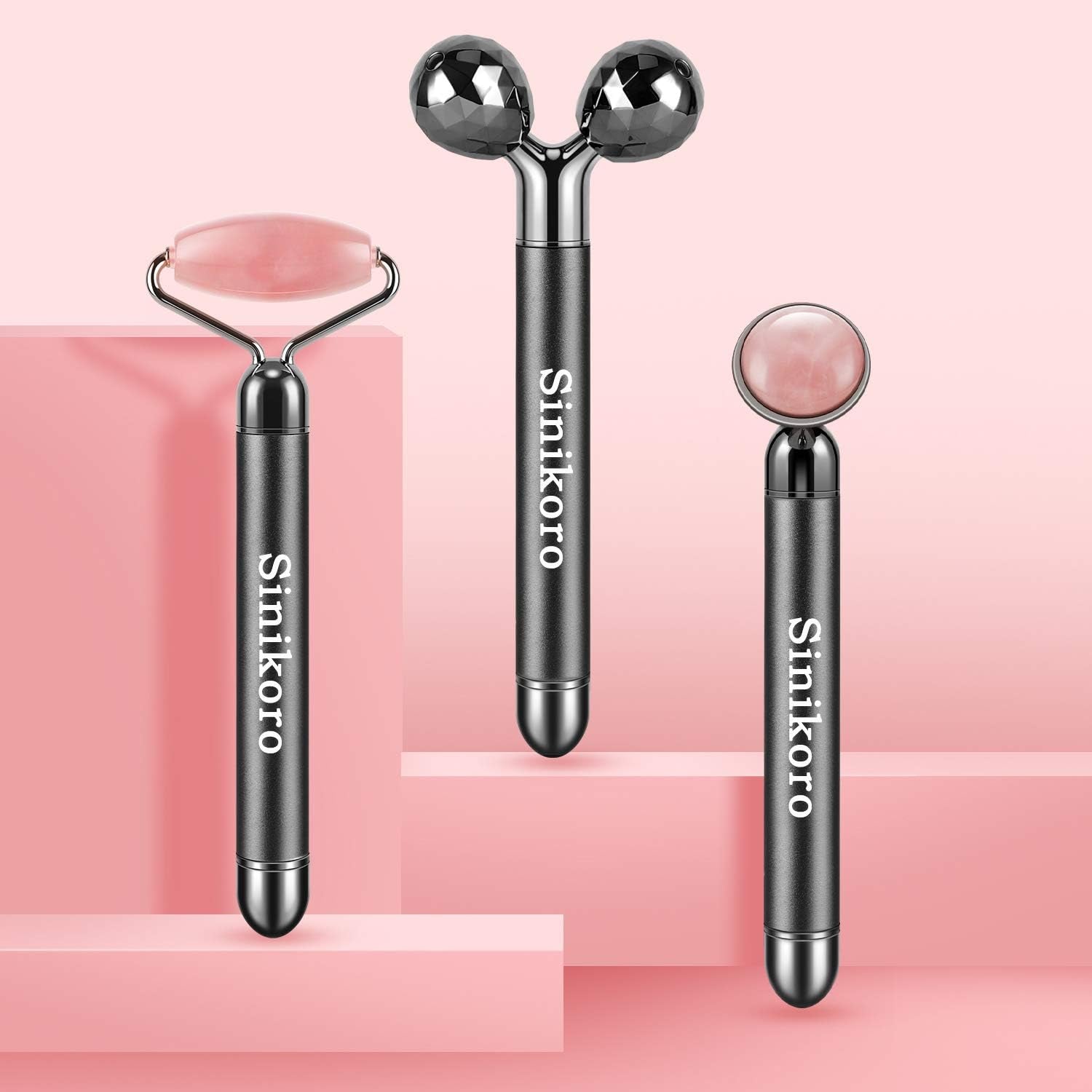 3 - in - 1 Electric Jade Roller and 3D Facial Massager Rose Quartz - Alteris