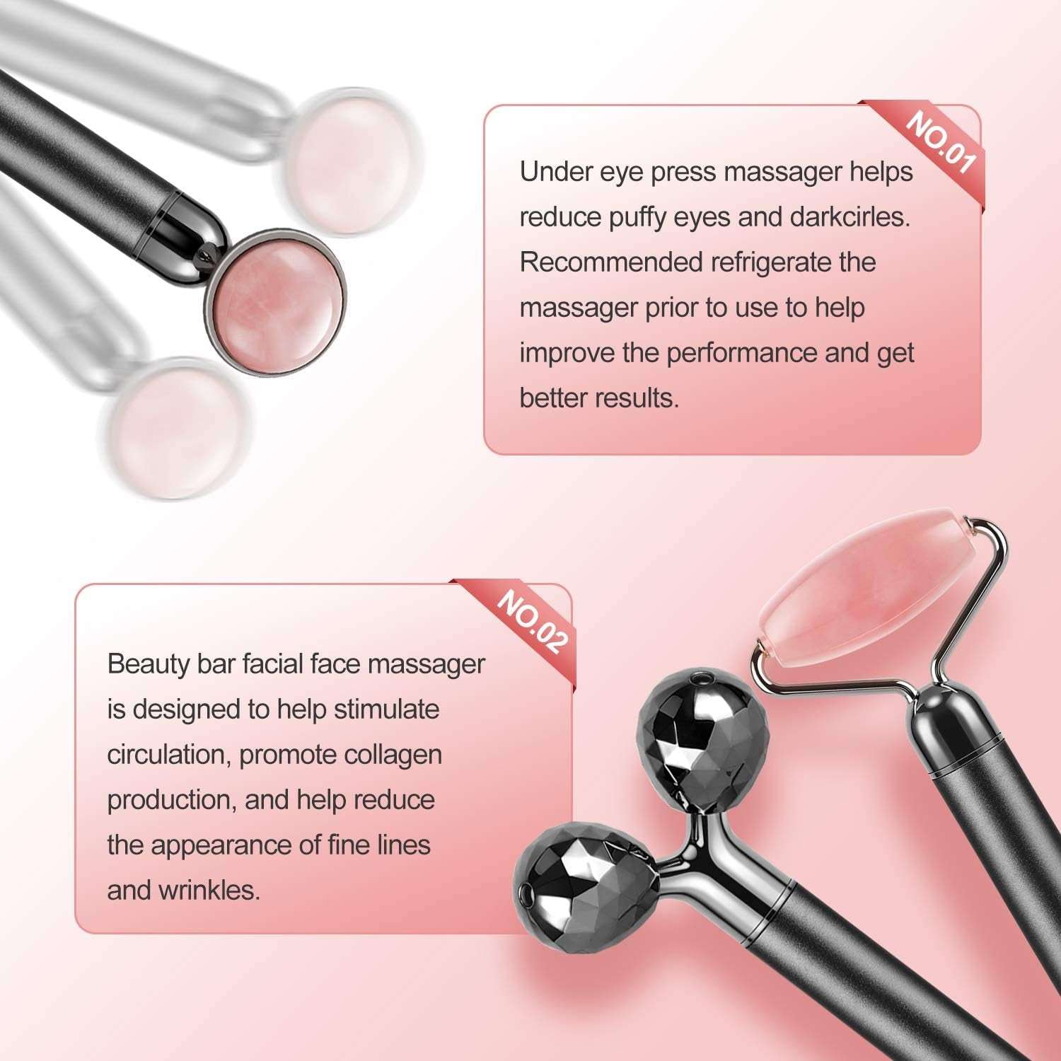3 - in - 1 Electric Jade Roller and 3D Facial Massager Rose Quartz - Alteris