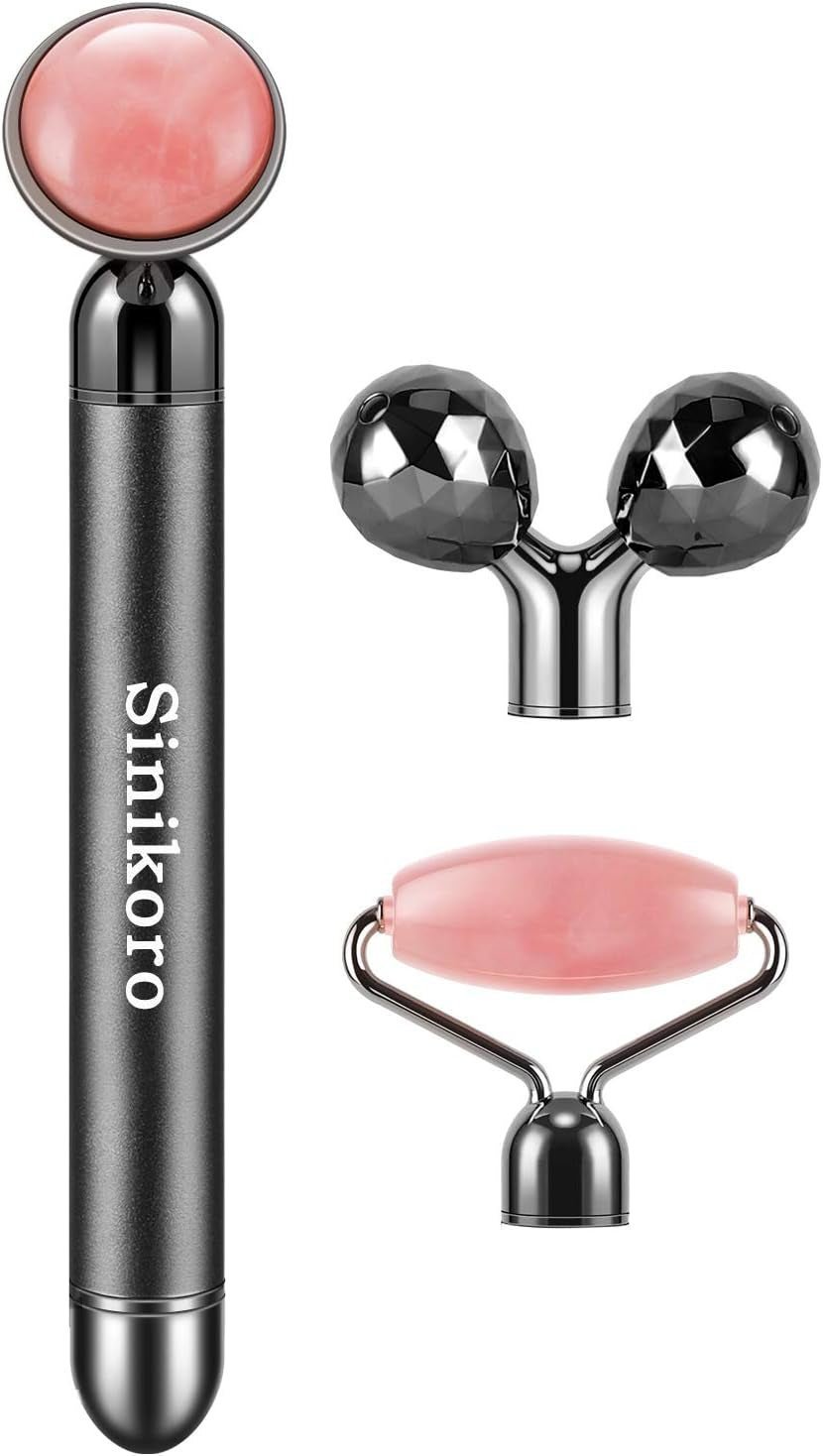 3 - in - 1 Electric Jade Roller and 3D Facial Massager Rose Quartz - Alteris