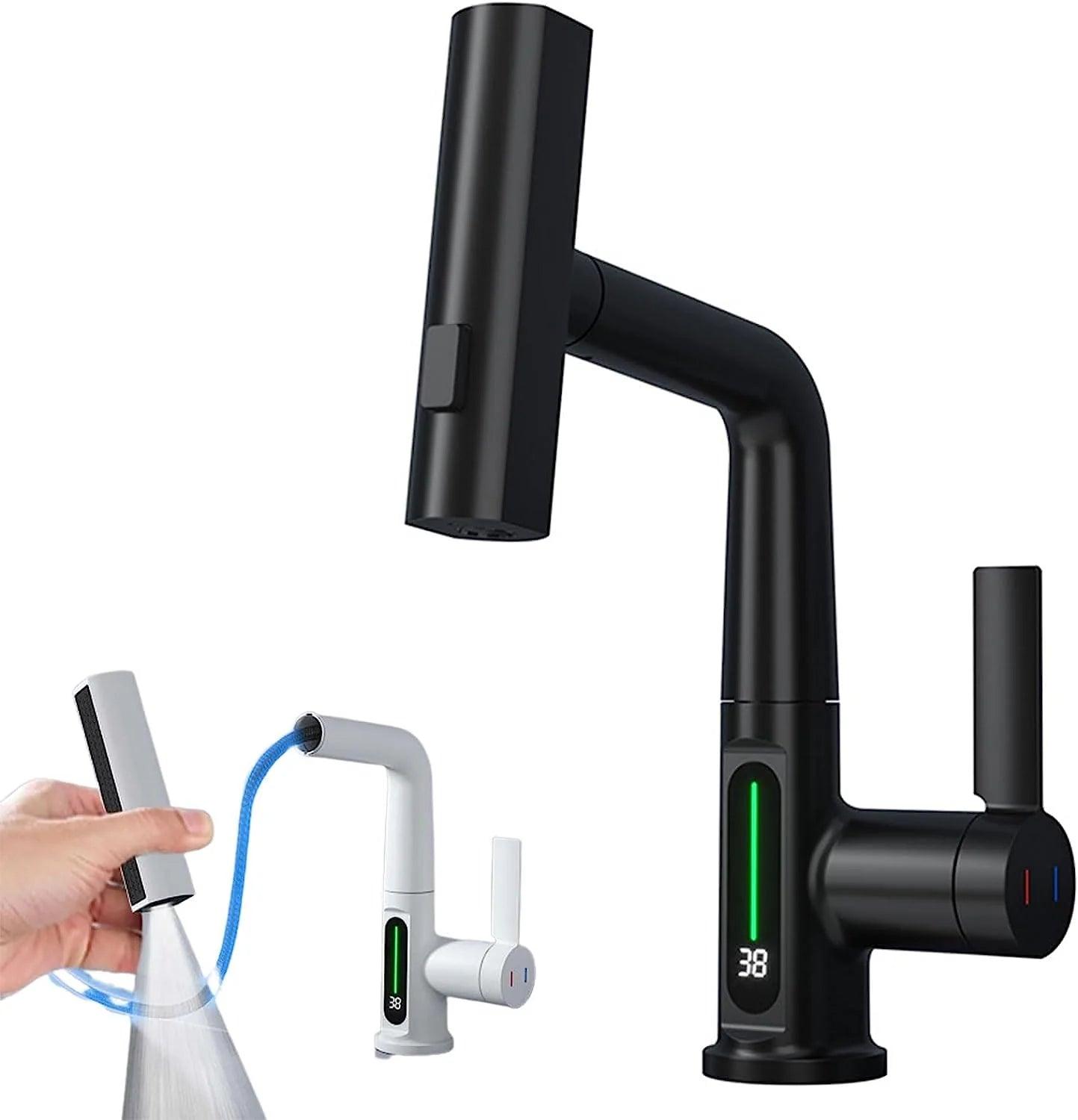 Intelligent Digital Display Pull-Out Basin Faucet with Temperature Control Alteris