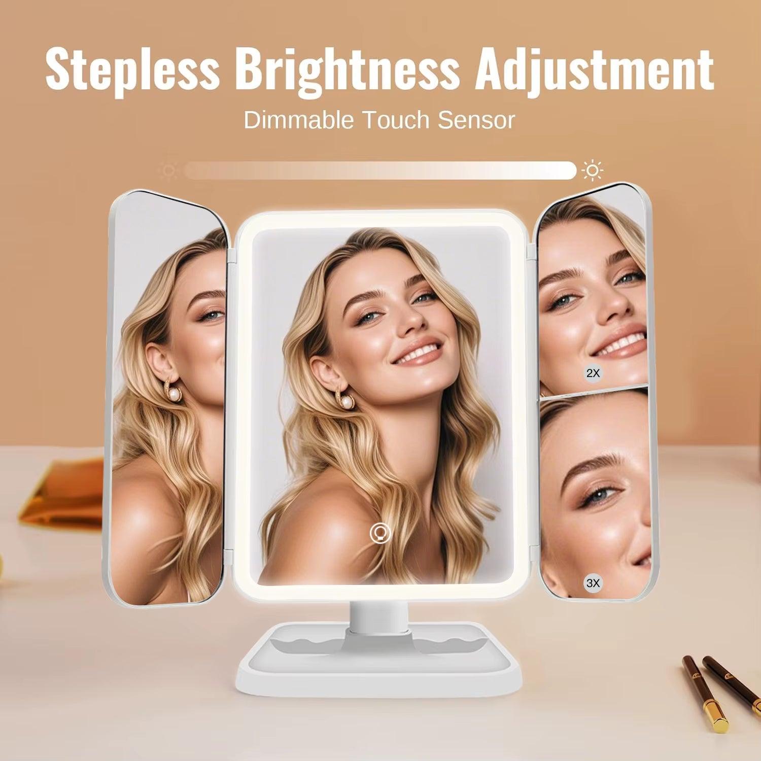 Trifold Makeup Mirror with LED Lights for Smart Complementary Makeup Alteris