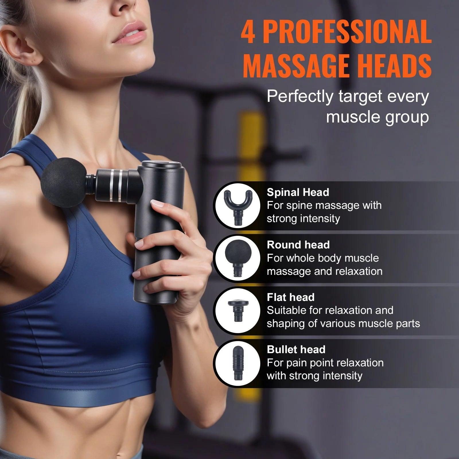 Deep Tissue Massage Gun with 4 Speed Levels and 4 Massage Heads for Muscle Relaxation Alteris
