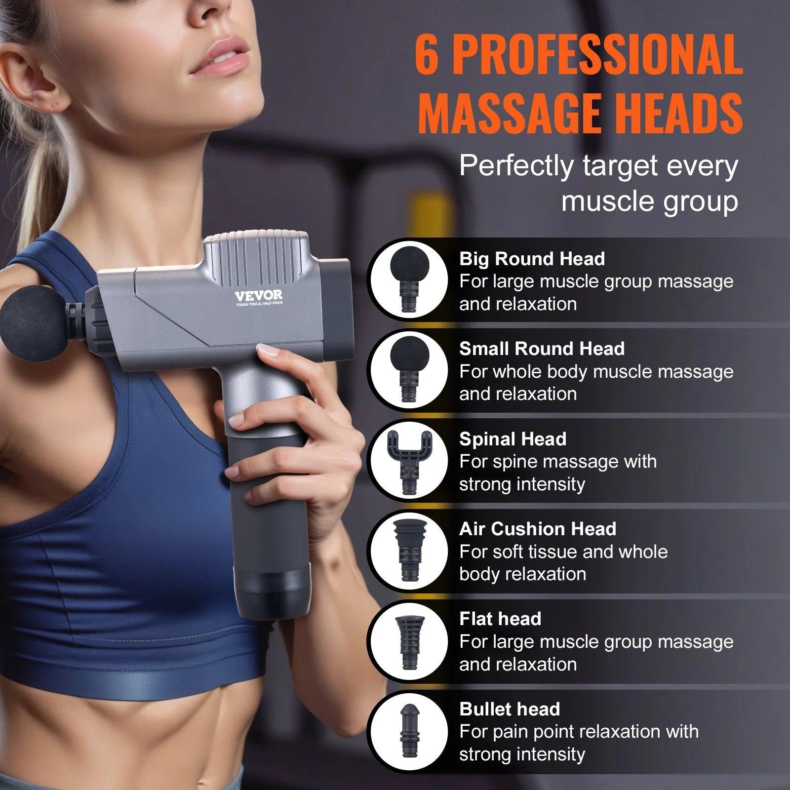 Deep Tissue Massage Gun with 8 Speed Levels and 6 Massage Heads for Pain Relief and Muscle Relaxation Alteris