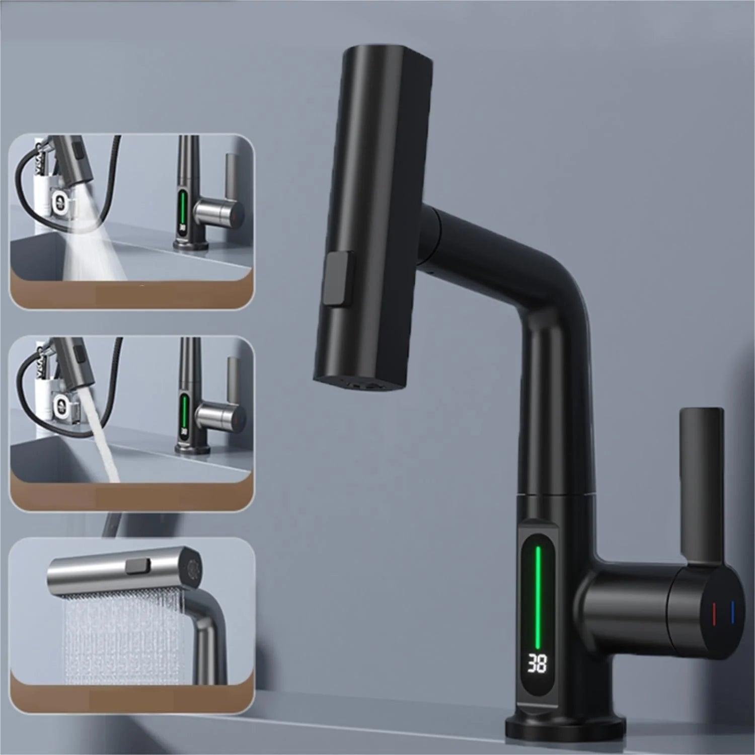 Intelligent Digital Display Pull-Out Basin Faucet with Temperature Control Alteris
