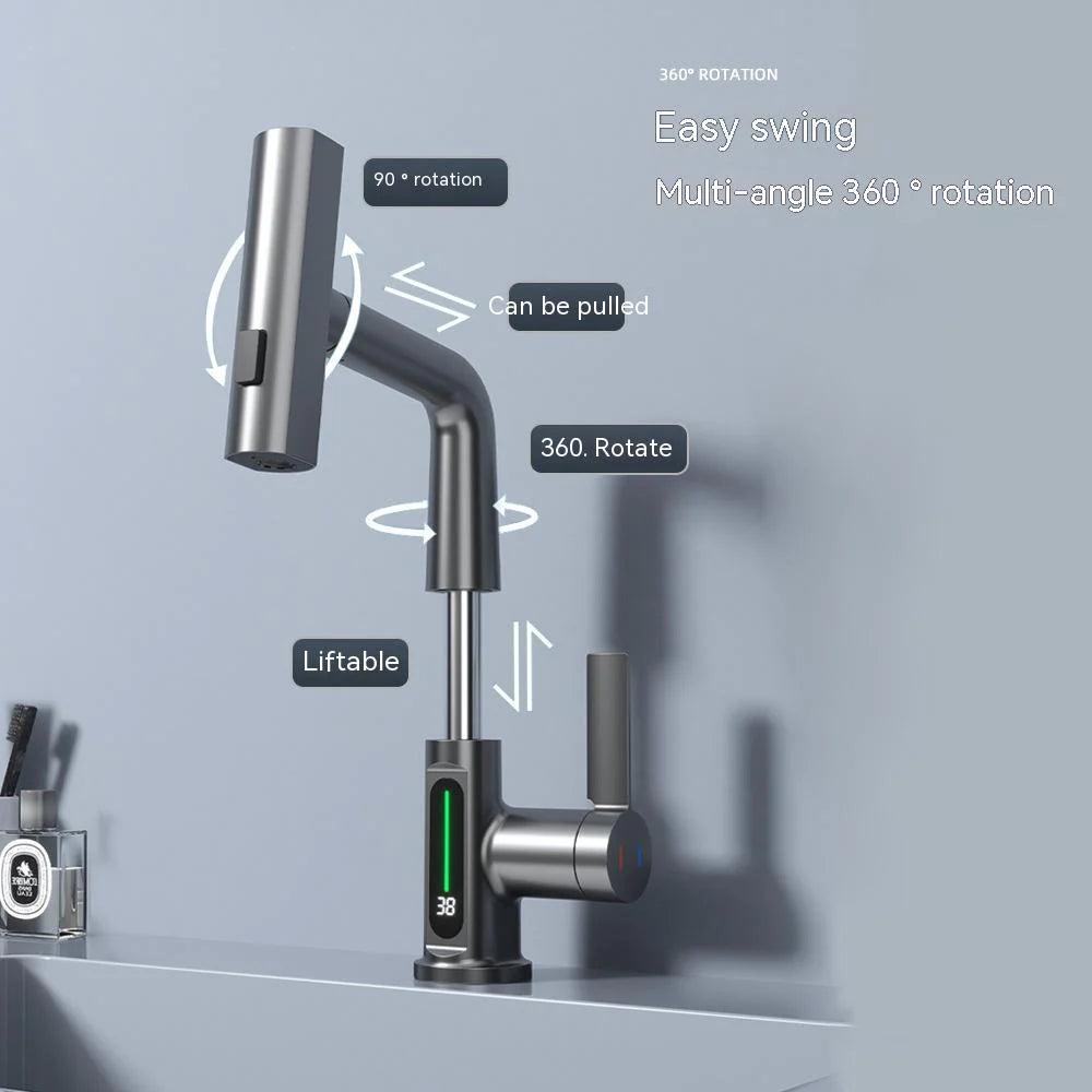 Intelligent Digital Display Pull-Out Basin Faucet with Temperature Control Alteris