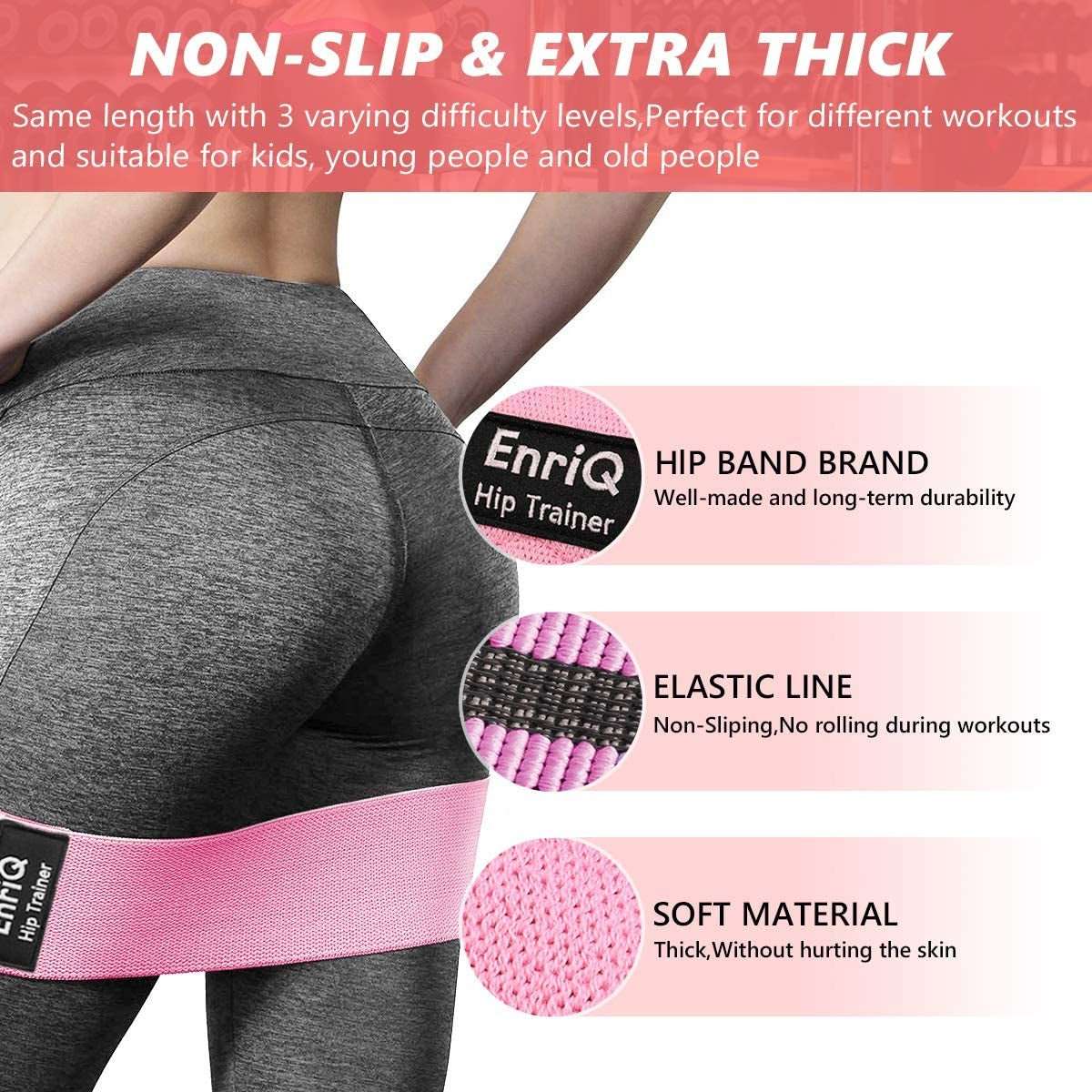 Fabric Resistance Bands for Legs and Glutes Non - Slip Elastic Workout Bands - Alteris