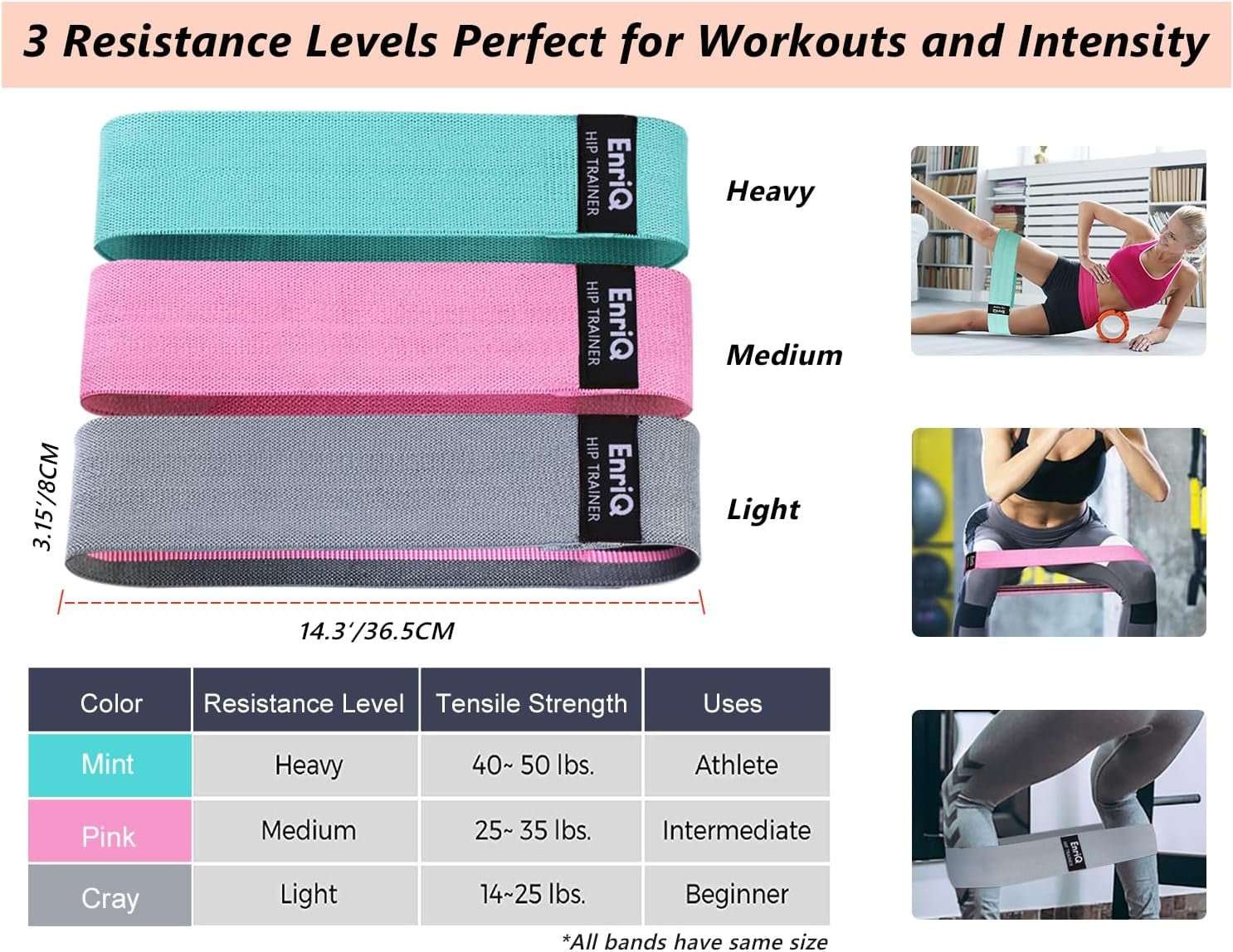 Fabric Resistance Bands for Legs and Glutes Non - Slip Elastic Workout Bands - Alteris