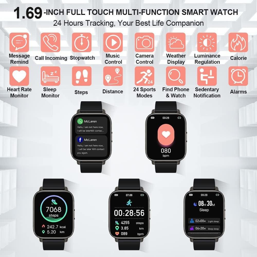 Smartwatch for Men and Women 1.69" HD Touch Screen Fitness Tracker - Alteris