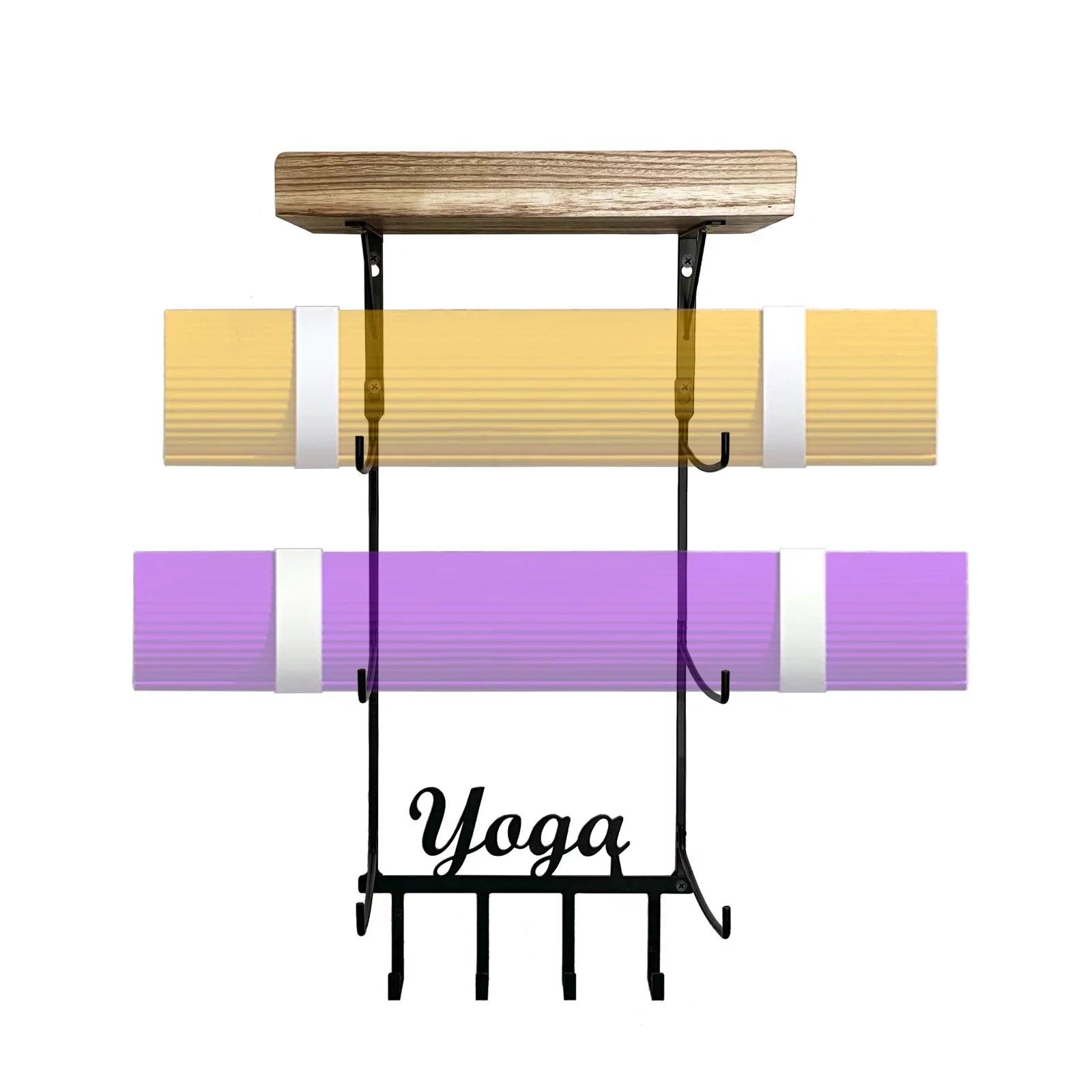 Wall Mounted Yoga Mat Holder with Hooks for Foam Rollers and Accessories Alteris