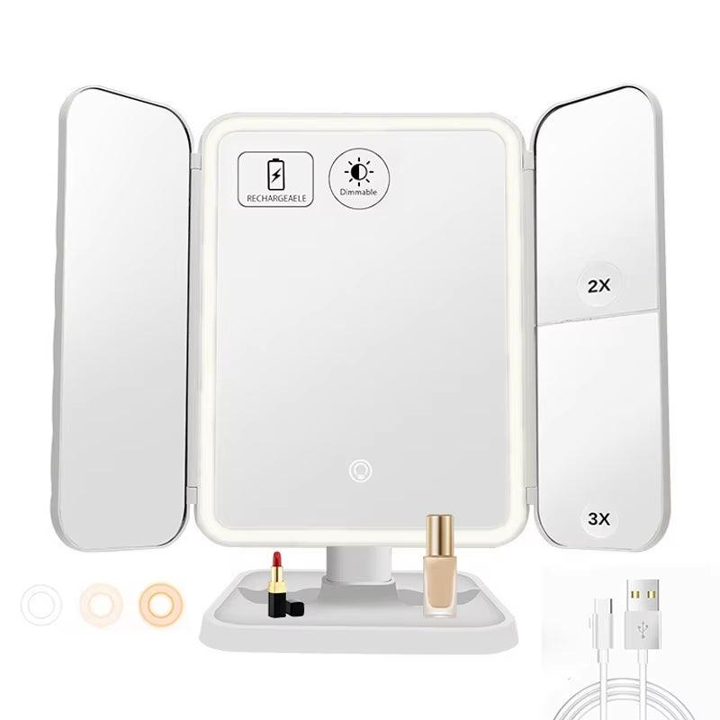 Trifold Makeup Mirror with LED Lights for Smart Complementary Makeup Alteris