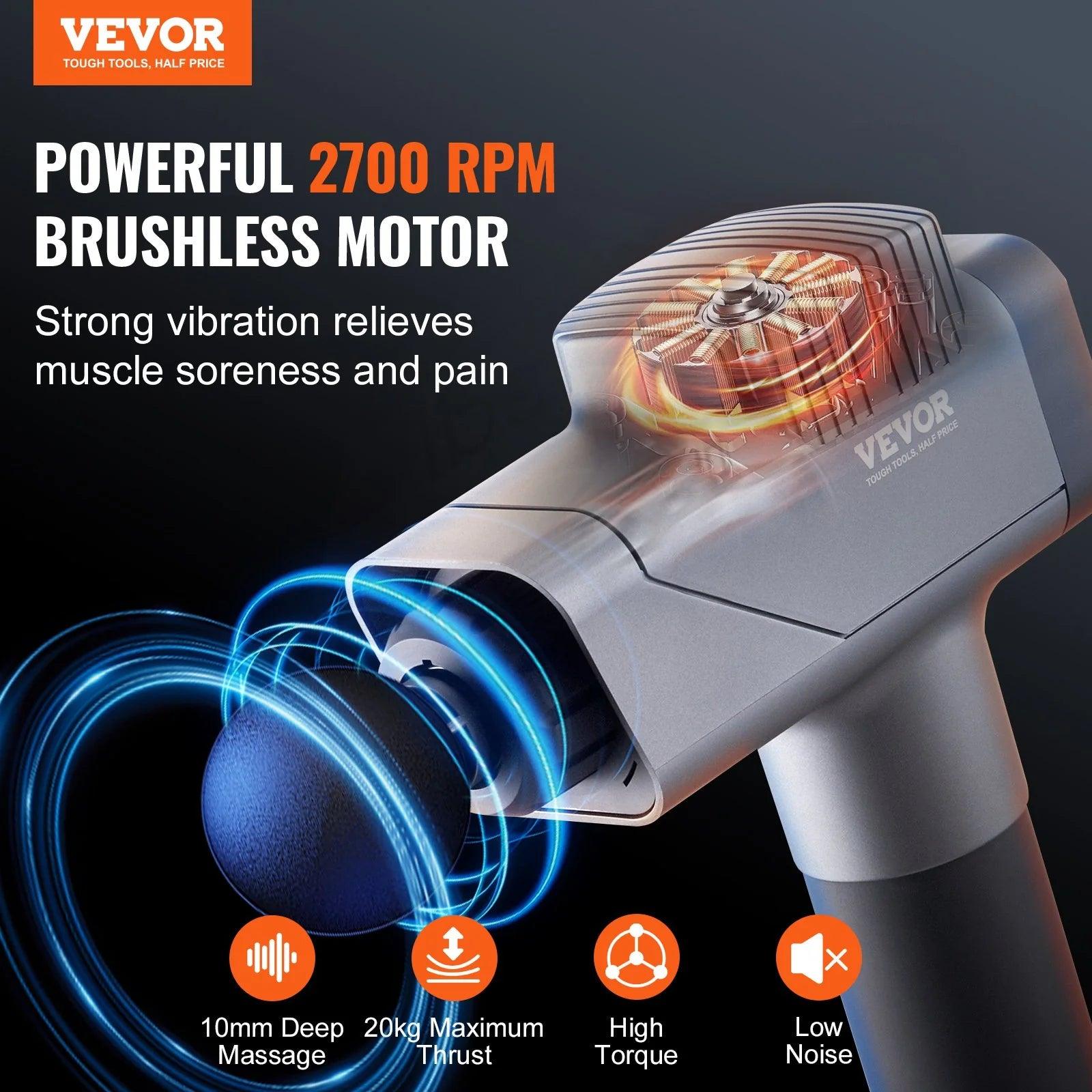 Deep Tissue Massage Gun with 8 Speed Levels and 6 Massage Heads for Pain Relief and Muscle Relaxation Alteris