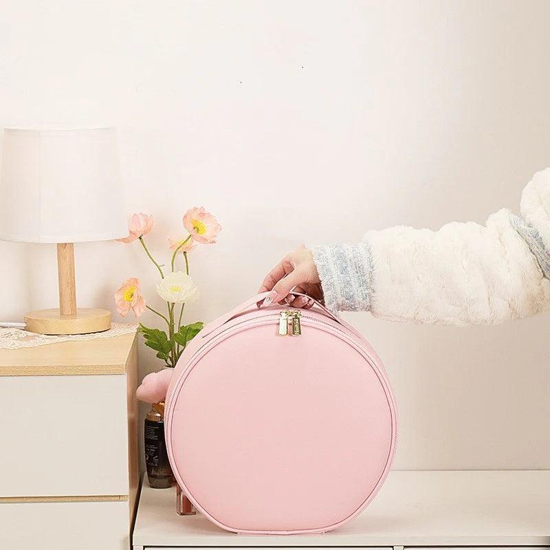 Round Smart LED Makeup Bag with Mirror and Large Capacity PU Leather Case Alteris
