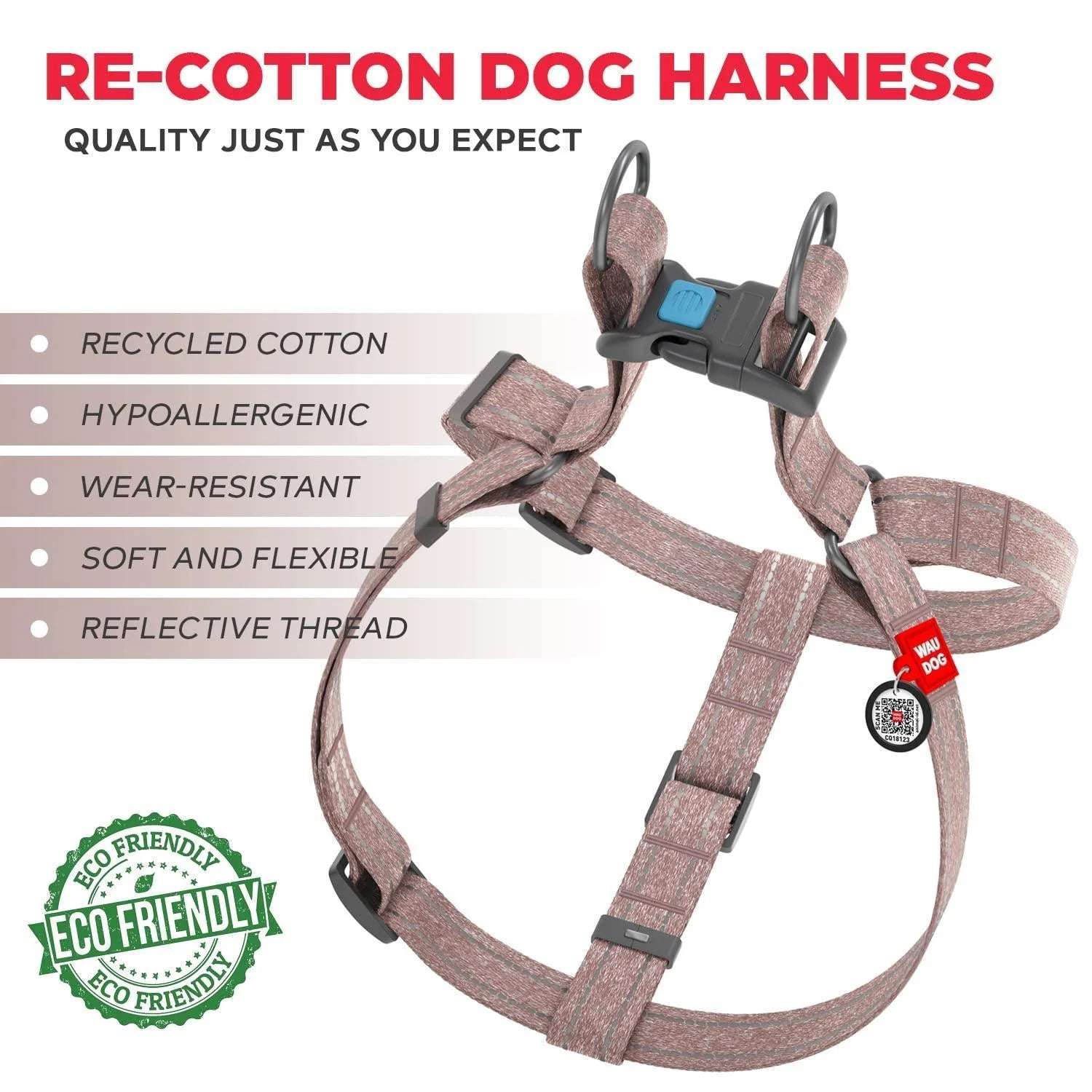 Brown Cotton Adjustable Dog Harness Eco Friendly for Large Dogs - Alteris