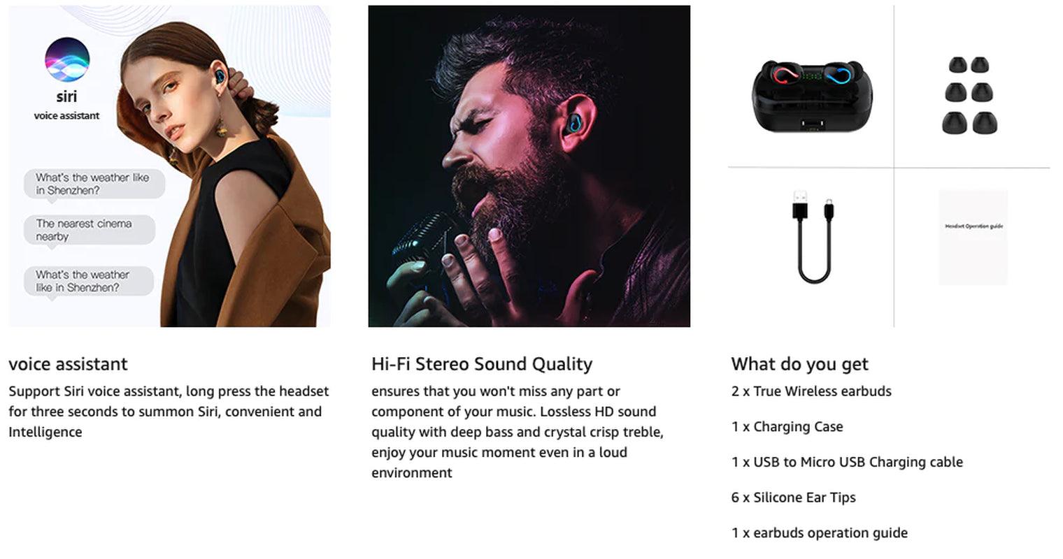 Bluetooth 5.1 TWS Wireless Earbuds with Stereo Sound and IPX7 Waterproof Alteris