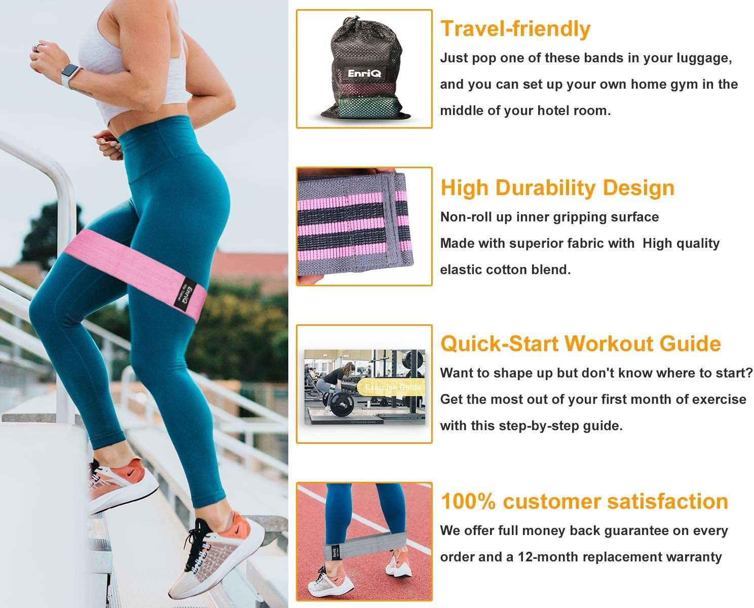 Fabric Resistance Bands for Legs and Glutes Non - Slip Elastic Workout Bands - Alteris