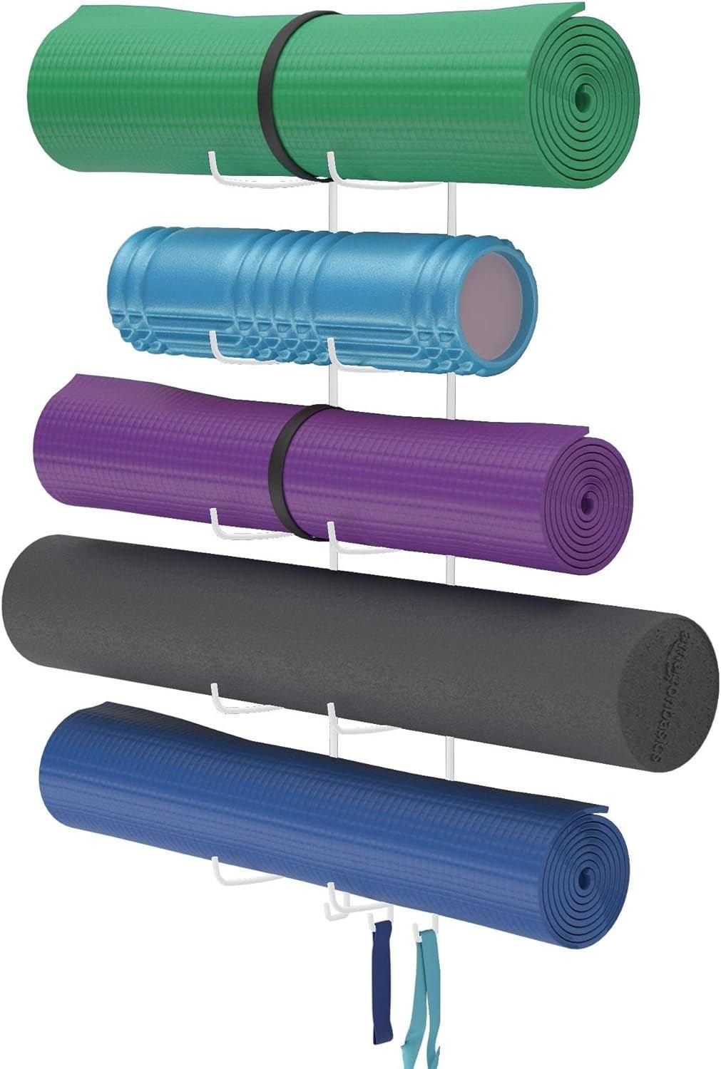 Guru Wall Mounted Yoga Mat Holder with 3 Hooks and 5 - Section Design - Alteris