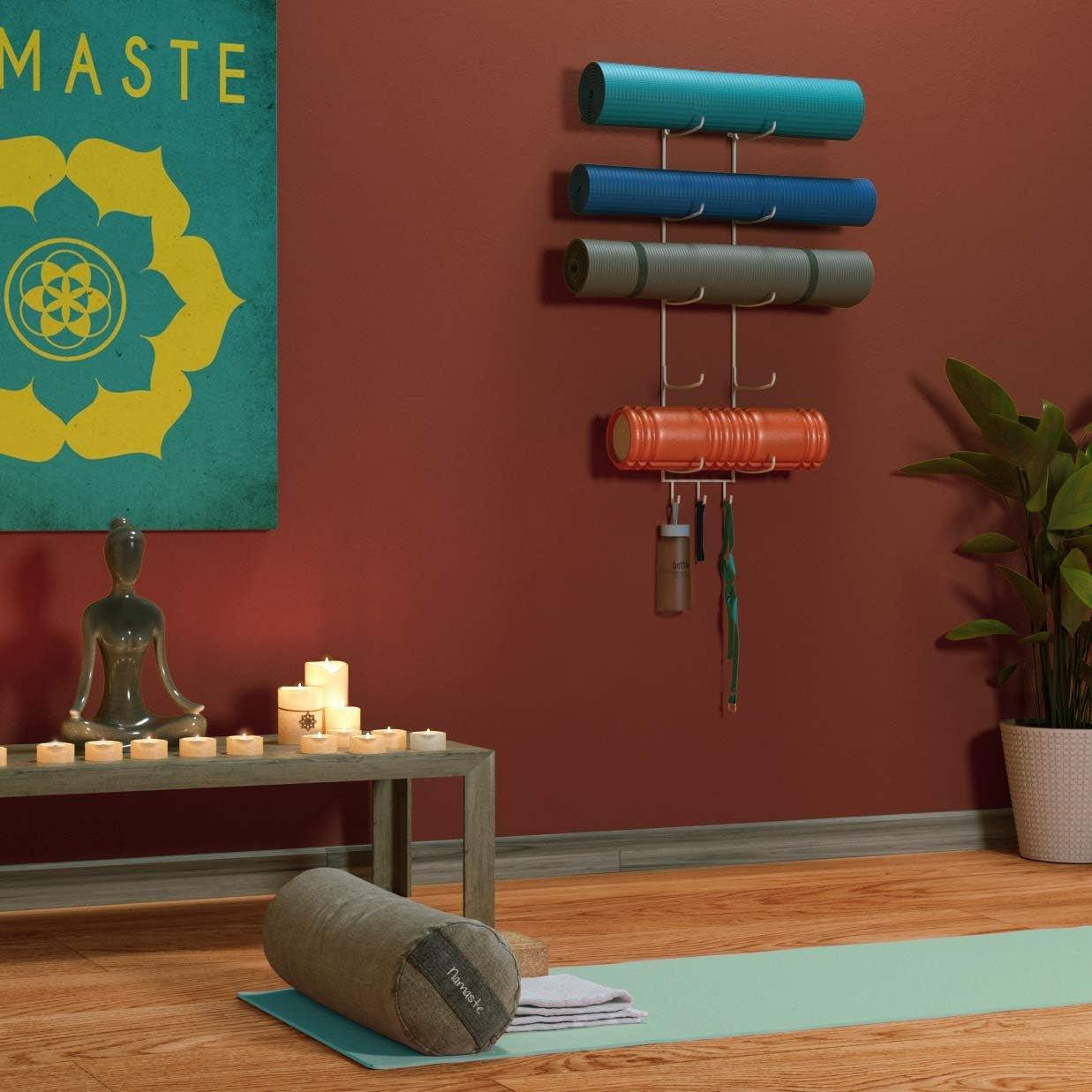Guru Wall Mounted Yoga Mat Holder with 3 Hooks and 5 - Section Design - Alteris
