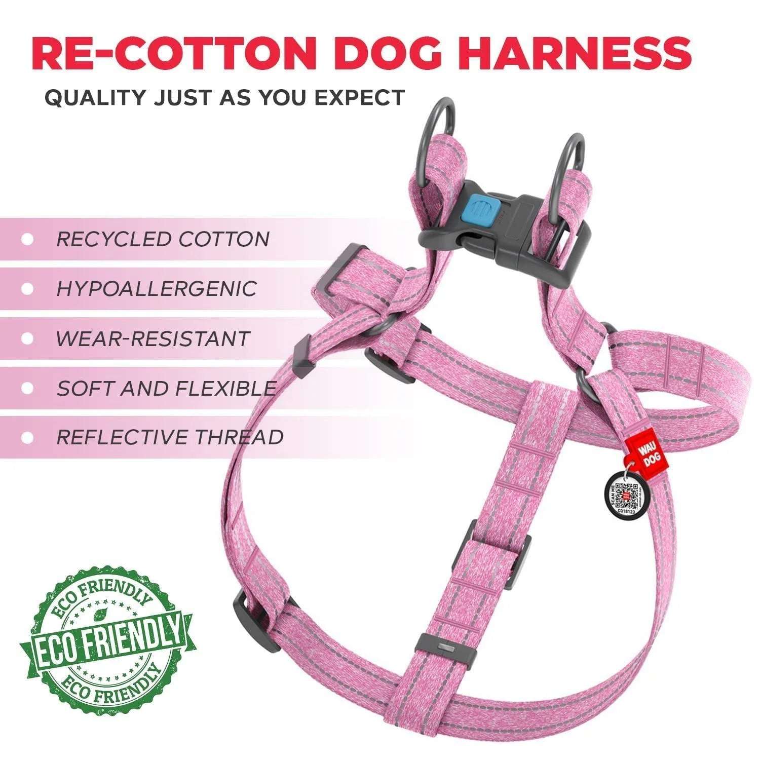 Pink Cotton Adjustable Dog Harness Eco Friendly for Medium Dogs - Alteris