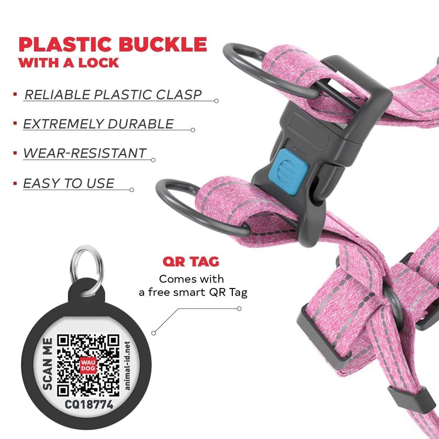 Pink Cotton Adjustable Dog Harness Eco Friendly for Medium Dogs - Alteris