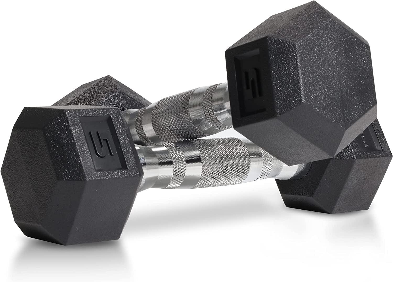 Rubber HEX Dumbbell Pair Free Weights in Multiple Sizes - Alteris