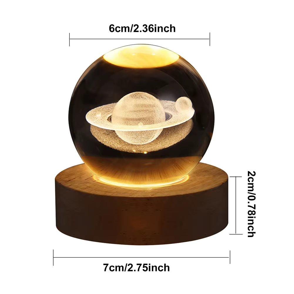 USB LED Galaxy Crystal Ball Night Light 3D Moon Planet Lamp Decor - Alteris