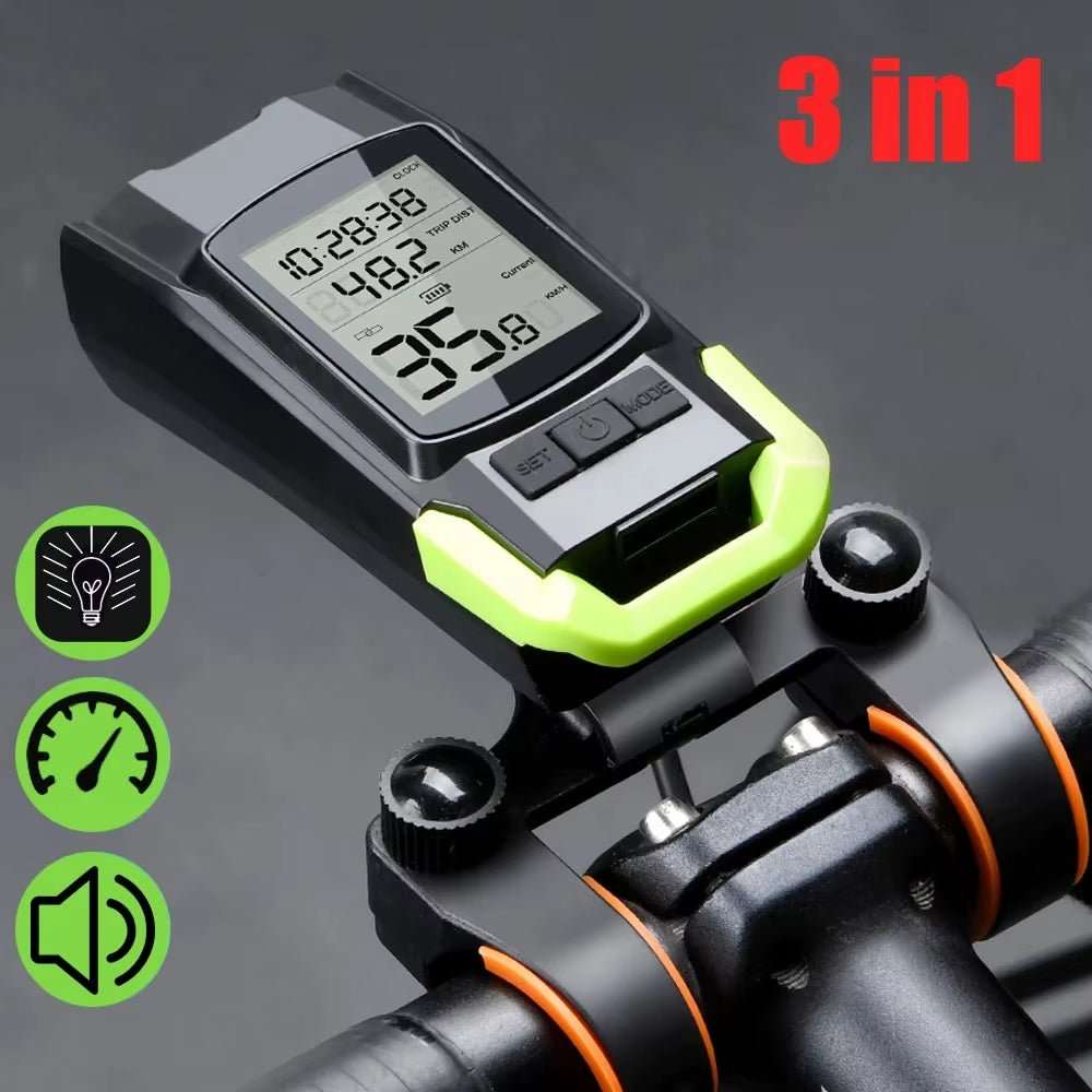 USB Rechargeable Bike Light with Speedometer and Horn - Alteris