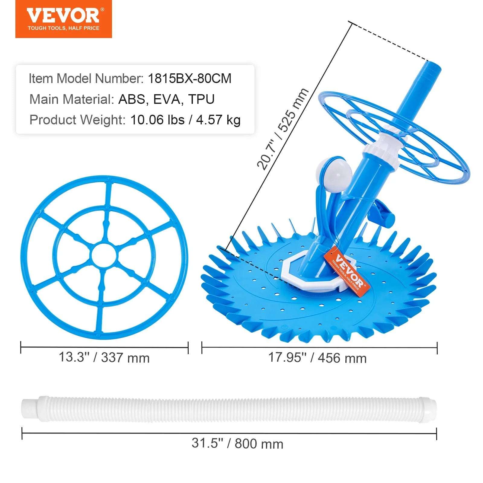 VEVOR Automatic Suction Pool Cleaner Low Noise with Side Climbing - Alteris