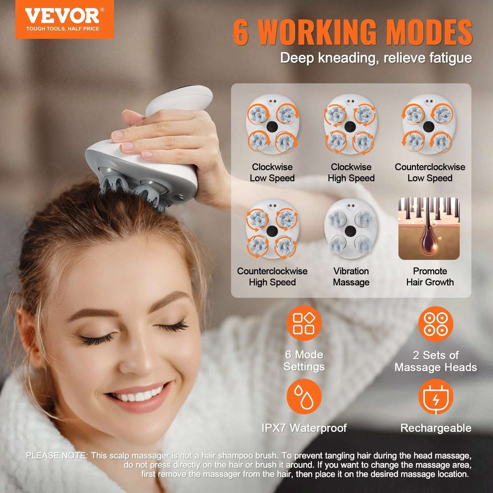 VEVOR Rechargeable Waterproof Electric Scalp Massager - Alteris