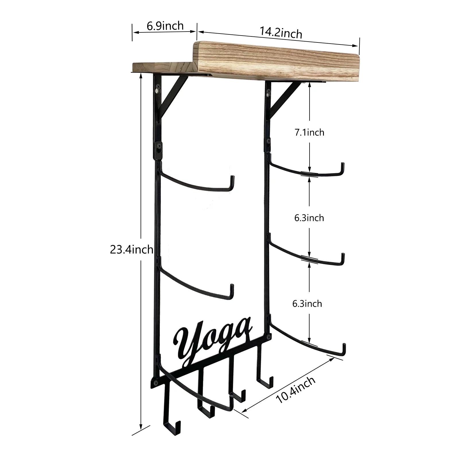 Wall Mounted Yoga Mat Holder with Hooks for Foam Rollers and Accessories Alteris